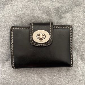 Coach black leather wallet white stitching